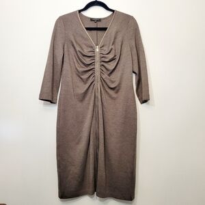 Lafayette 148 Taupe Double Zip Ruched Virgin Wool Dress Size XL
